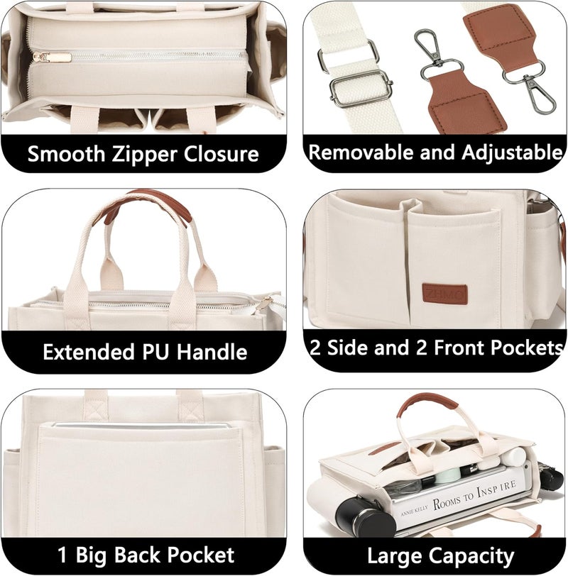 ZHMO Canvas Tote Bag for Women,Women's Bags Crossbody Bags Work Laptop Tote Bag Large Handbags Purse for Travel Nurse Teacher - Image 4